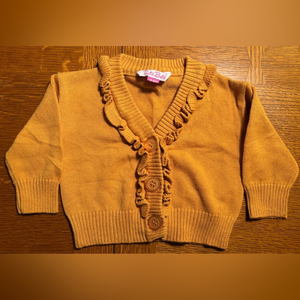 Ruffle Butts Mustard Gold Ruffled Baby Sweater 3-6 mo Like New